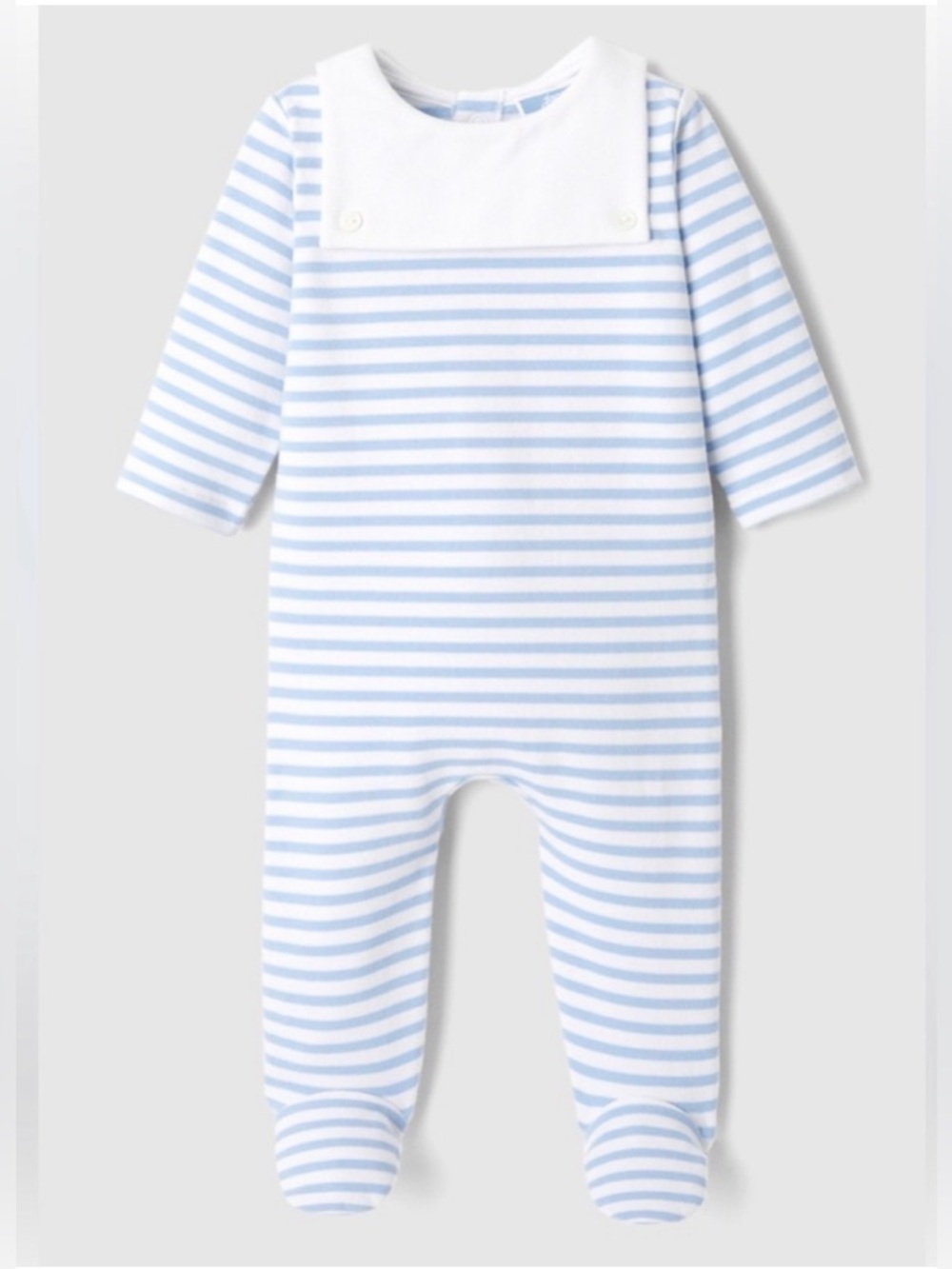 Jacadi Organic Cotton Striped Footie in Blue & White w Collar 6 Months